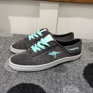 KangaROOS Canvas Sneakers Charcoal Grey Aqua Lace-Up Women’s 6.5